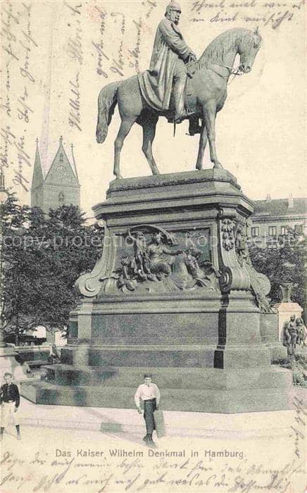 HAMBURG  CITY Kaiser-Wilhelm-Denkmal Reiterstandbild Pferd Denkmal Kirche Passan – Ansichtskarte Hamburg