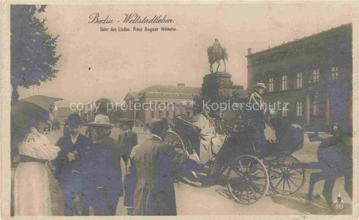 BERLIN  CITY Unter-den-Linden Prinz-August-Wilhelm Reiterdenkmal Kutsche Passant – Ansichtskarte Berlin
