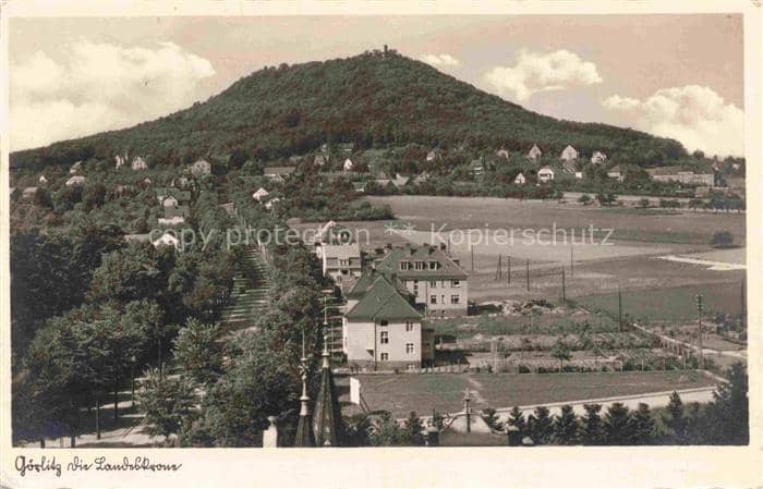 GoeRLITZ  Sachsen Landeskrone Basaltkegel Villenviertel Allee Felder Aussichtstu – Ansichtskarte Görlitz