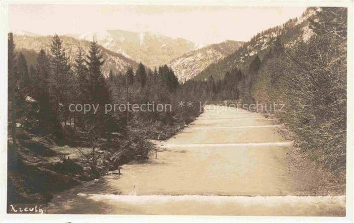 Kreuth Tegernsee Bayern Fluss Bergtal Nadelwald Alpen Schneeberge Talbach – Ansichtskarte Kreuth