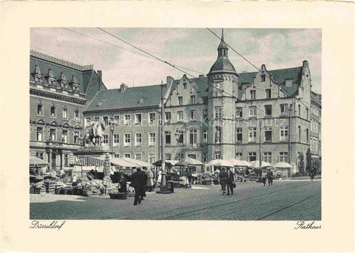 DuessELDORF  CITY Rathaus Markt Strassenszene Reiterstandbild Strassenbahn Markt – Ansichtskarte Düsseldorf