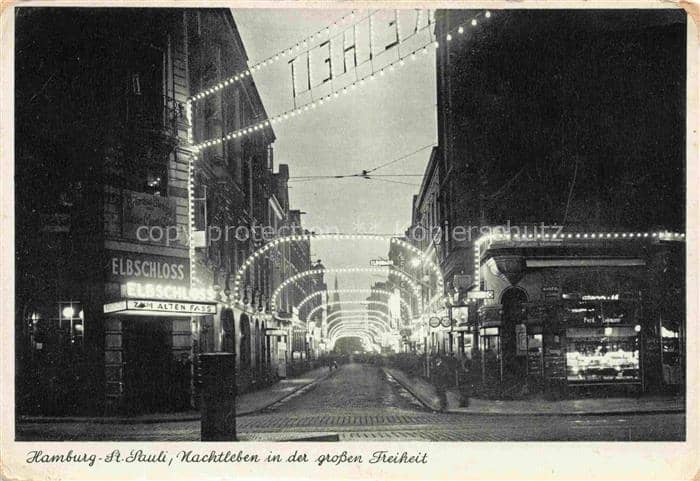 HAMBURG  CITY Grosse-Freiheit Elbschloss Nachtleben Lichterketten Nachtaufnahme – Ansichtskarte Hamburg