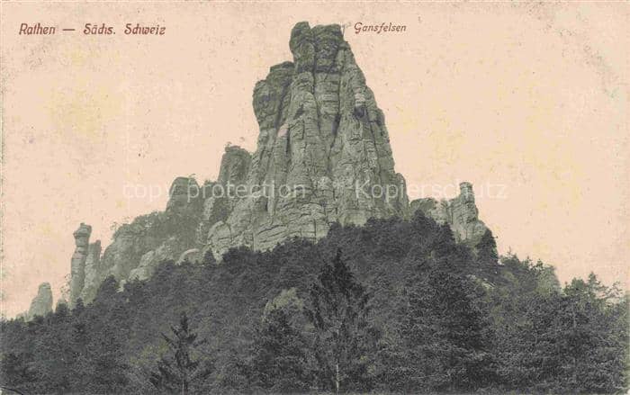 Rathen Saechsische Schweiz Gansfelsen Felsen Felsenformation Wald Sandstein Saec – Ansichtskarte Rathen Sachsen