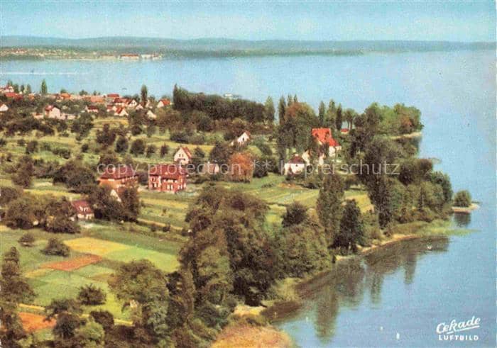 Sommerberg Immenstaad Bodensee BW Hardthof Luftbild Bodensee Halbinsel Siedlung – Ansichtskarte Immenstaad