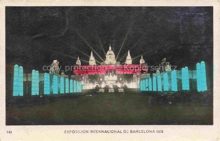 Exposition Internationale Barcelona 1929 National Palace by night – Ansichtskarte