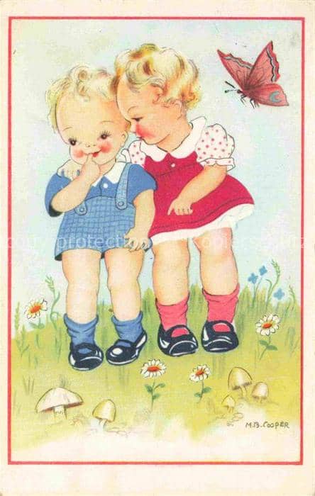 COOPER M. B. Kuenstlerkarte Kinder Maedchen Schmetterling – Ansichtskarte