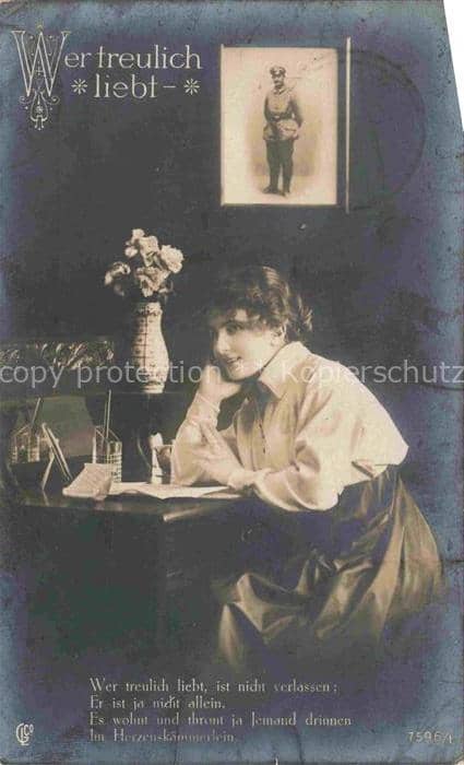 Foto GLCo Nr. 7596/1 wer treulich liebt Soldat – Ansichtskarte