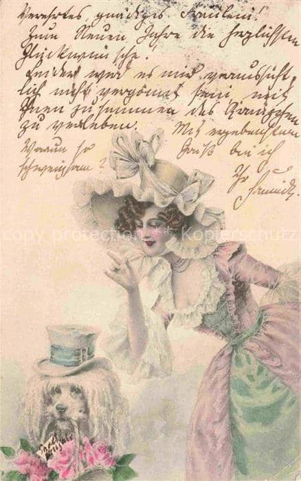 Verlag Munk M. Wien Vienne Nr. Hund Frau Hutmode Frau Litho – Ansichtskarte