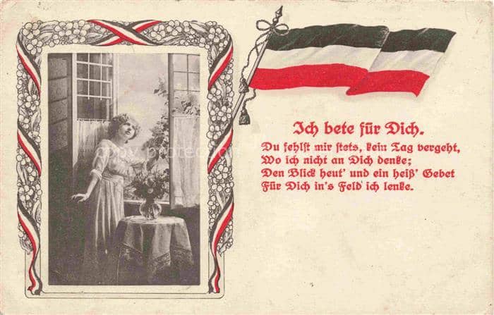 SWR Schwarz Weiss Rot-Flagge Litho Maedchen ich bete fuer dich – Ansichtskarte