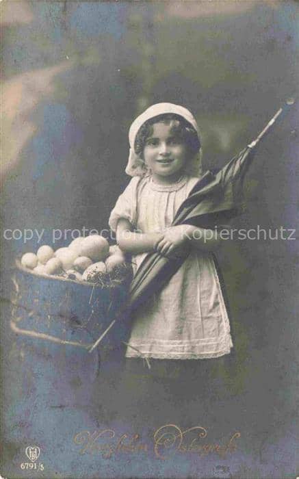 Foto HB Nr. 6791/5 Ostern Paques Eierkorb Kind Regenschirm – Ansichtskarte