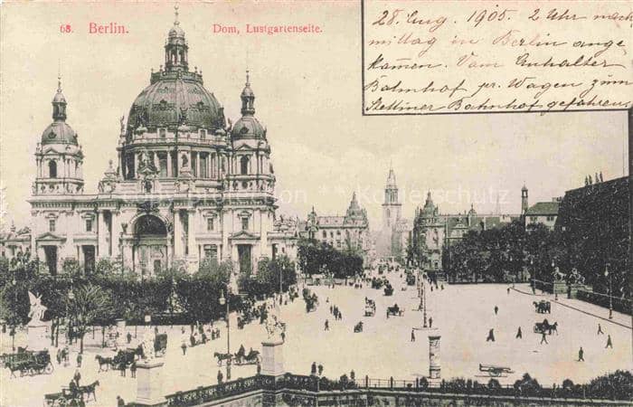 BERLIN  CITY Berliner-Dom Lustgartenseite Lustgarten Pferdekutschen Platz Passan – Ansichtskarte Berlin