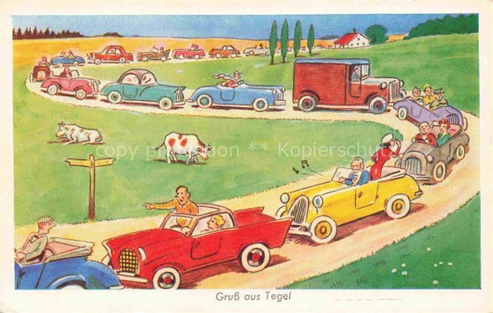 BERLIN  CITY Autos Verkehr Landstrasse Kuehe Humor Illustration Stau – Ansichtskarte Berlin