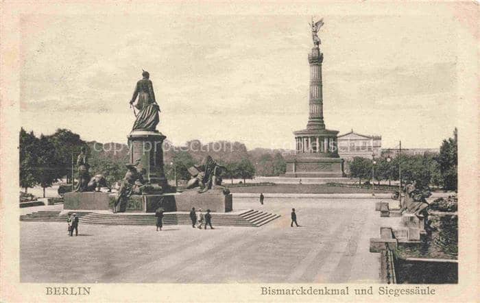BERLIN  CITY Bismarckdenkmal Siegessaeule Tiergarten Denkmal Saeule Passanten – Ansichtskarte Berlin