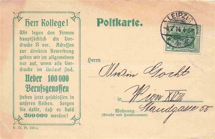 LEIPZIG Sachsen Verband-Deutscher-Handlungsgehilfen Bewerbungsformular Handelsan – Ansichtskarte Leipzig