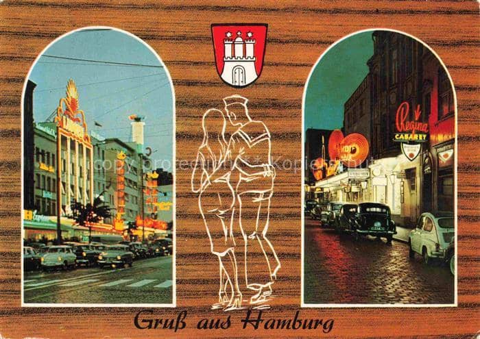 HAMBURG  CITY St-Pauli Reeperbahn Nachtleben Cabaret Regina Autos Neon Wappen – Ansichtskarte Hamburg