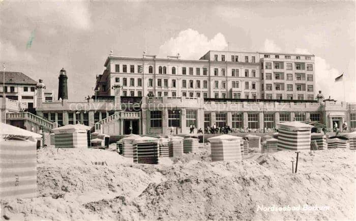 BORKUM Nordseebad Niedersachsen Strand Strandkoerbe Kurhaus Hotel Leuchtturm Nor – Ansichtskarte Borkum