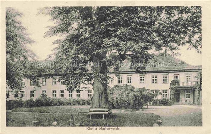 Marienwerder Hannover Niedersachsen Kloster Marienwerder Baum Bank Gebaeude Park – Ansichtskarte Hannover