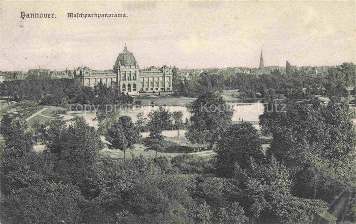 Badenstedt HANNOVER Maschpark See Kuppelbau Kirchturm Baeume Stadtansicht – Ansichtskarte Hannover
