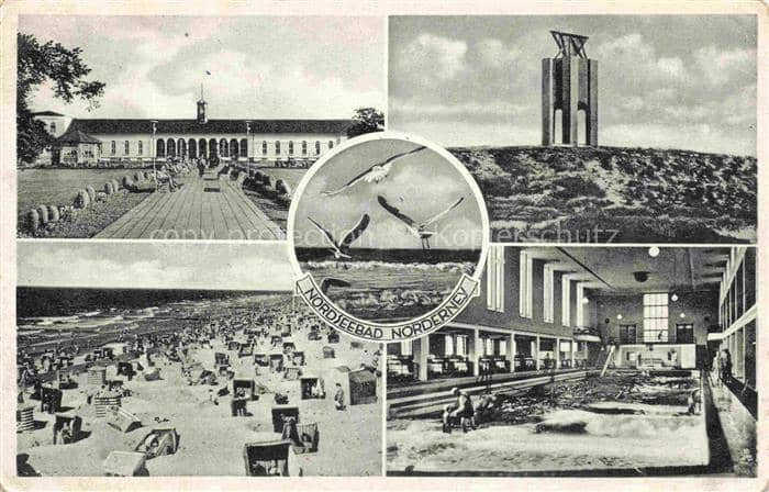 NORDERNEY Nordseebad Niedersachsen Kurhaus Strand Strandkoerbe Denkmal Moewen Ha – Ansichtskarte Norderney