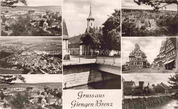 Giengen Brenz Panorama Fliegeraufnahmen Orts und Teilansichten Kirche Bruecke – Ansichtskarte Giengen an der Brenz