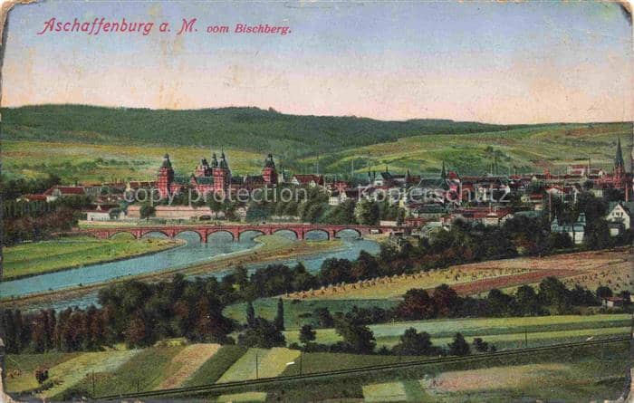 Aschaffenburg Main Blick vom Bischberg – Ansichtskarte Aschaffenburg
