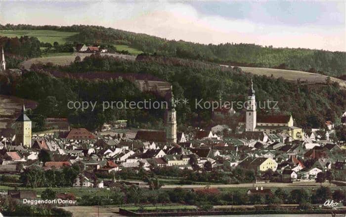 Deggendorf Donau Panorama mit Kirchen – Ansichtskarte Aletsberg