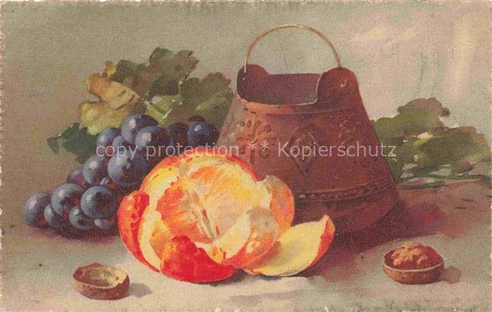 Obst Fruit Frutta Fruta-- Stielleben Weintrauben Mandarine Wahlnuss – Ansichtskarte