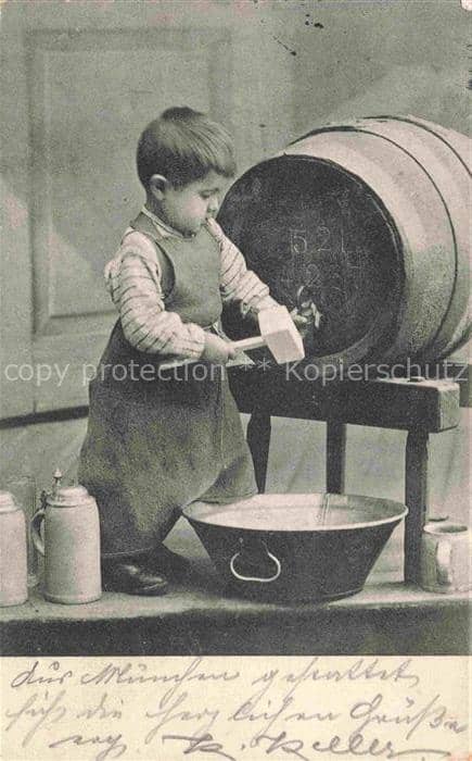 Bier Beer Biere Fass Kind – Ansichtskarte