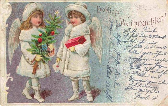 Weihnachten Christmas X-Mas Noel Engel Kinder Litho – Ansichtskarte