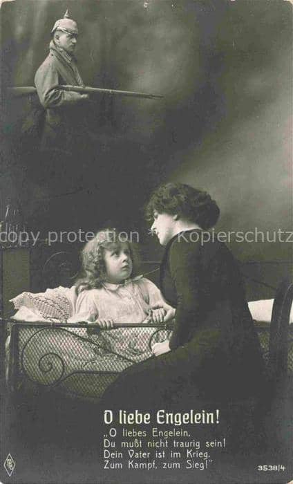 Foto PFB Nr. 3538/4 Frau  Kind Sioldat Schlaf – Ansichtskarte