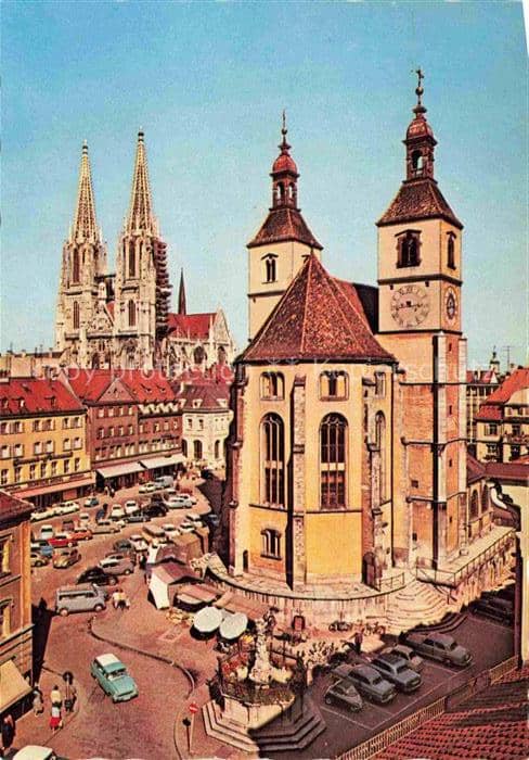 REGENSBURG Bayern Neupfarrplatz mit Blick zum Dom – Ansichtskarte Regensburg