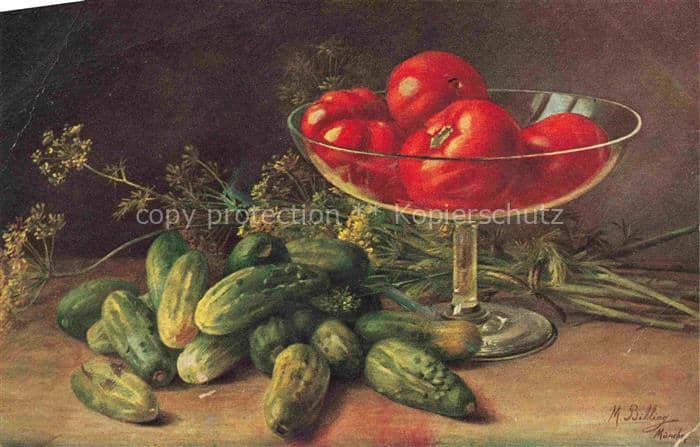 BILLING M. Kuenstlerkarte Stillleben Wernle Zuerich Putzmittel Tomaten Gurcke – Ansichtskarte