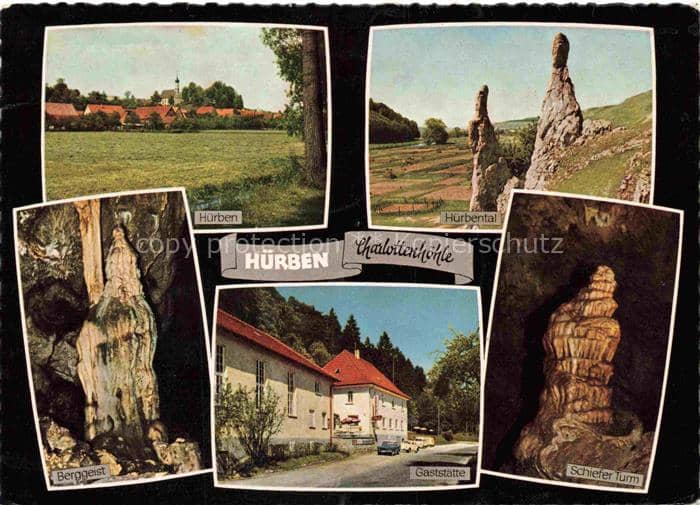 Huerben Giengen Brenz BW Ansicht mit Kirche Gaststaette Café zur Charlottenhoehl – Ansichtskarte Giengen an der Brenz