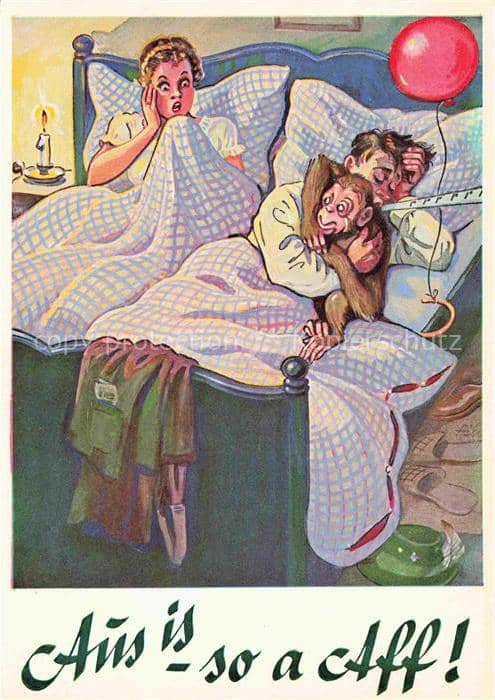 Affen Monkeys Singes Monos Scimmie-- Bett Schlafen – Ansichtskarte