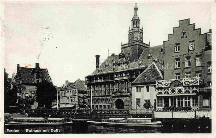 EMDEN  Ostfriesland Rathaus mit Delft – Ansichtskarte Emden