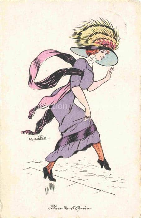 Hutmode Mode-des-Chapeaux Hat-fashion Cappeli Sombreros-- Frau Place de Opera – Ansichtskarte