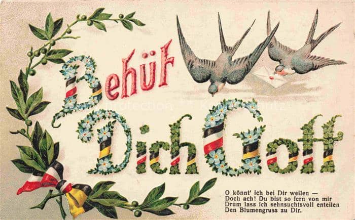 Schwarz Weiss Rot-Flagge (SWR) Litho Brief Tauben – Ansichtskarte