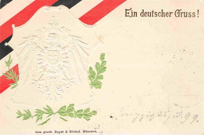 Schwarz Weiss Rot-Flagge (SWR) Litho ein deutscher Gruss Muenchen – Ansichtskarte