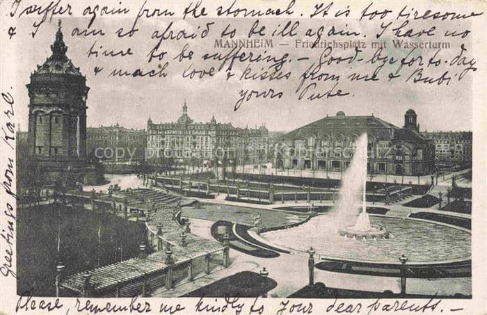 MANNHEIM BW Friedrichsplatz mit Wasserturm Fontaene – Ansichtskarte Mannheim