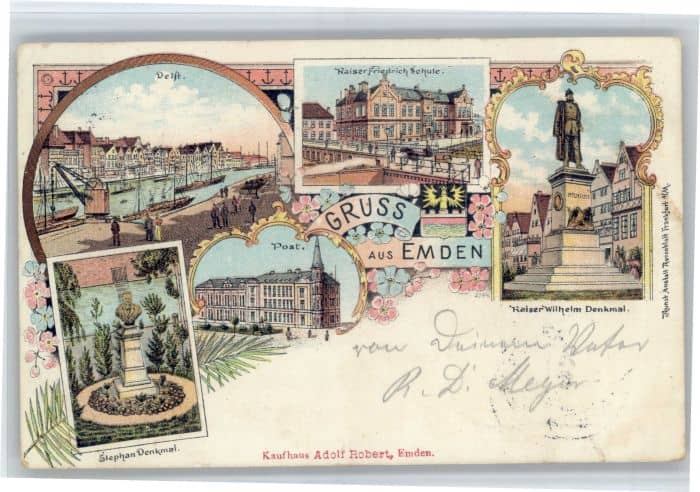 Emden Ostfriesland Kaiser Wilhelm Denkmal Schule Stephan Denkmal – Ansichtskarte Emden