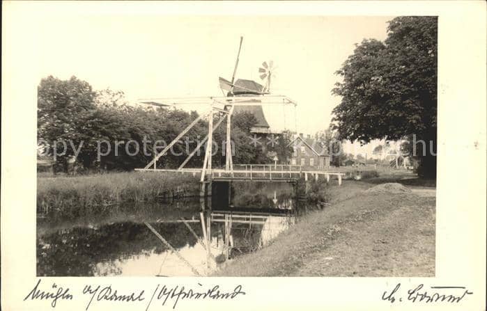 Ostfriesland Windmühle Kanal Brücke Bahnpost – Ansichtskarte