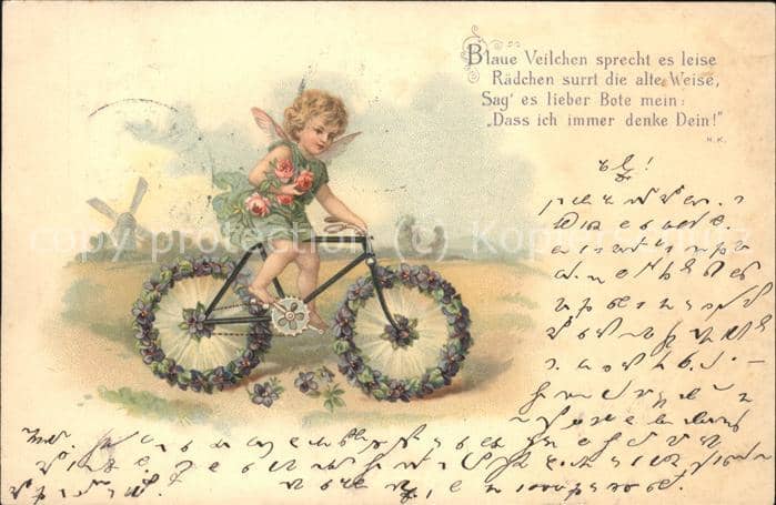 Fahrrad Engel Blumen Poesie Bote – Ansichtskarte
