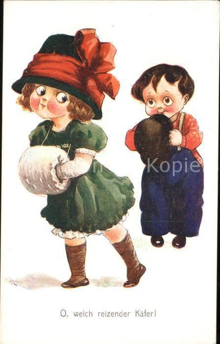Hutmode Kinder – Ansichtskarte