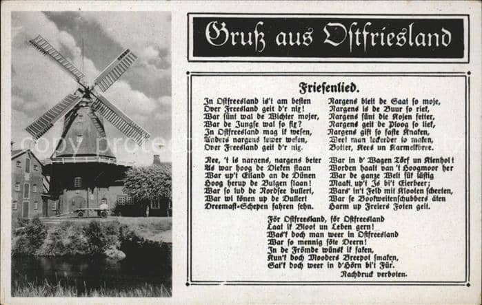 Ostfriesland Friesenlied Mühle – Ansichtskarte