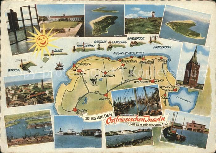 Ostfriesland Gebietskarte Ostfriesische Inseln mit S – Ansichtskarte