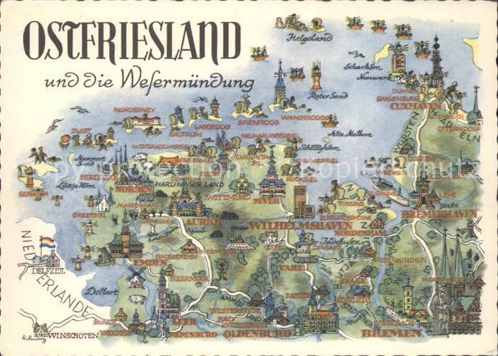 Ostfriesland Landkarte – Ansichtskarte