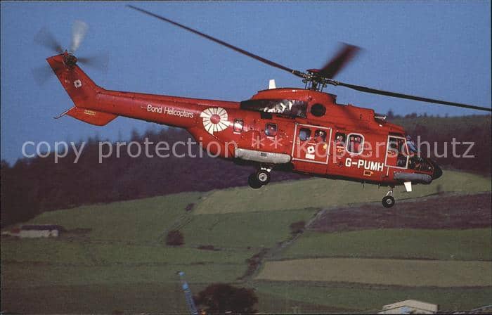 Hubschrauber Helikopter Eurocopter AS332L Super Puma G-PUMH cn 2101 Bond Helicop – Ansichtskarte