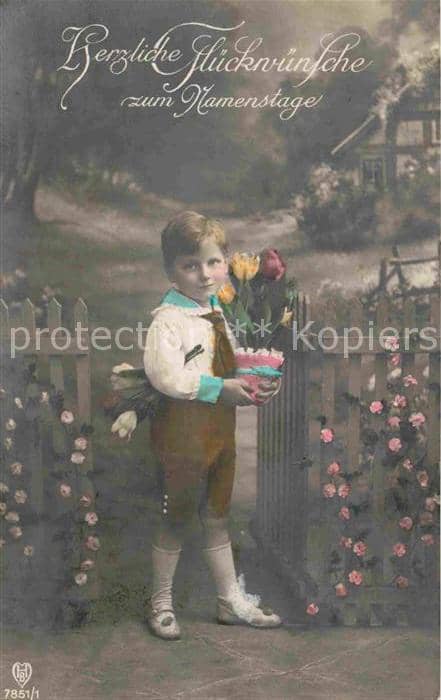 Foto HB Nr. 7851/1 Namenstag Kind Blumen – Ansichtskarte
