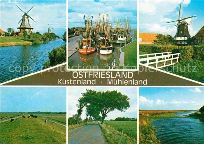 Ostfriesland Küste und Mühlen Hafen – Ansichtskarte
