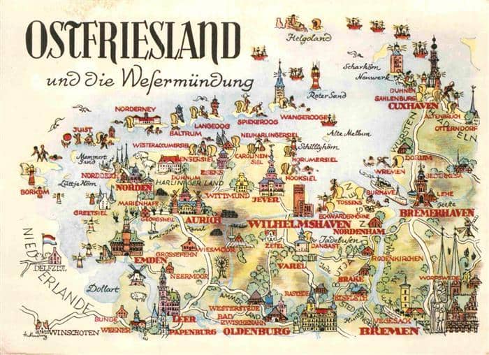 Ostfriesland Panoramakarte Wesermündung – Ansichtskarte